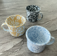 Marbre Bleu Mouchetures Blanc Points Émail Camping Ensembles Pique-Nique Émail Tasse 8cm Bol 15cm Assiette Plat 24cm Théière 2.4L Seau 3LSpoon