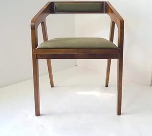 Fauteuil en bois de sheesham massif avec coussin en cuir PU, chaise haute moderne pour cuisine, salon, bureau, café, finition naturelle - Product Image 3