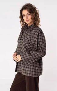 Camicia da <span class=keywords><strong>Donna</strong></span> Personalizzata OEM a Quadri <span class=keywords><strong>Marrone</strong></span> Scuro, Ampia, Maniche Lunghe, con Bottoni e Tasche sul Petto per un Look Streetwear Senza Sforzo - Product Image 2