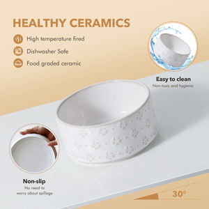 Shamitao Bol en céramique écologique pour animaux de compagnie Distributeur de nourriture et d'eau à motif de flocon de neige durable avec support en bois pour chiens et chats - Product Image 4