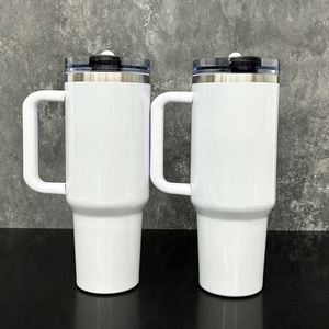 Blank Sublimation Macaroon White 40oz Vacuum Insulated Leak Spill Proof Tumbler <b>Cups</b> Mug with Removable Flip Straw Lid - Product Image 1