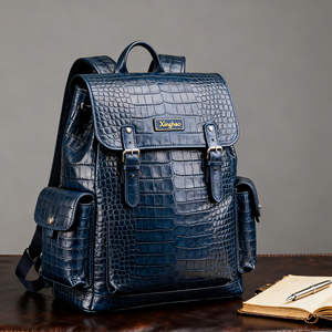 OEM/ODM Multi-functional Genuine Leather <strong>Backpack</strong> Factory Custom <strong>Navy</strong> Blue Crocodile Pattern Leather Laptop <strong>Backpack</strong> for Men - Product Image 2
