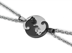 Collier pendentif en forme <span class=keywords><strong>de</strong></span> chat en acier inoxydable X152 en gros, patchwork, cœur, mode, <span class=keywords><strong>noir</strong></span> <span class=keywords><strong>et</strong></span> <span class=keywords><strong>blanc</strong></span>, colliers <span class=keywords><strong>de</strong></span> <span class=keywords><strong>couple</strong></span> pour les amoureux - Product Image 5