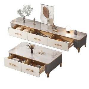 Tavolino da Caffè e Mobile TV <span class=keywords><strong>in</strong></span> Legno Massello con Piano <span class=keywords><strong>in</strong></span> Vetro Temperato - Design Moderno Minimalista di Lusso Leggero <span class=keywords><strong>per</strong></span> Piccoli Spazi - Product Image 5