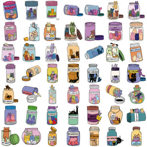 50 Uds antidepresivos botella de medicina pegatinas de grafiti para decoración de pared de teléfono gato creativo Capybara pegatina médica - Product Image 3