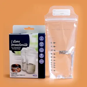 Bolsas de almacenamiento de leche materna preesterilizadas, ziplock doble personalizado, 200ml, 50 Uds.