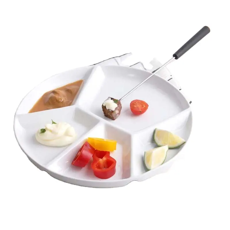 Set Van 4 Porseleinen Verdeelde Borden Fondue Borden Met 5 Secties Ronde Keramische Borden Voor Het Serveren Van Fondue-Voedselsauzen