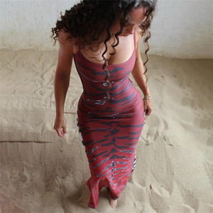 <strong>Tiger</strong> Stripe Print Backless Maxi <strong>Dress</strong> Women Sleeveless Sexy Skinny Clubwear Stretch Tight Beach Vacation Slim <strong>Dress</strong> - Product Image 4