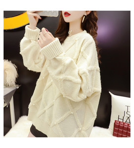 Suéter Acolchado con Cuentas de Perlas para Mujer - Jersey de Punto Holgado de Manga Larga a la Moda - Product Image 6