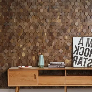 Panneau mural en mosaïque de bois massif pour la décoration du <span class=keywords><strong>salon</strong></span> et des hôtels, élégantes tuiles en mosaïque de bois pour la décoration murale intérieure - Product Image 6