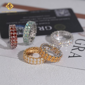Hip Hop pas cher <span class=keywords><strong>prix</strong></span> 925 argent Sterling plaqué or hommes couleur Moissanite 2 rangées anneaux éternité bande bagues de fiançailles - Product Image 6