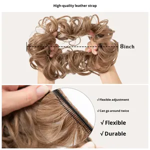 Peluca corta para mujeres americanas para comercio exterior para <span class=keywords><strong>Amazon</strong></span>, pelo <span class=keywords><strong>de</strong></span> moño Invisible sintético, peluca larga esponjosa Natural, Anillo para el cabello - Product Image 2