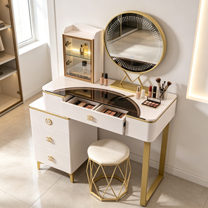 Modern Makeup Vanity <b>With</b> Lighted Mirror Storage <b>Drawers</b> Bedroom <b>Dressing</b> <b>Table</b> <b>With</b> Stool - Product Image 4