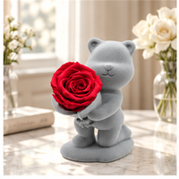 Rose éternelle en stock avec ours en peluche – Cadeau romantique pour la Saint-Valentin, Qixi, anniversaire, demande en mariage
