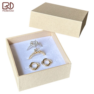 ROGOOD Boîte d'emballage pour bijoux <span class=keywords><strong>en</strong></span> papier texturé <span class=keywords><strong>en</strong></span> <span class=keywords><strong>lin</strong></span> de haute qualité 70*70*30mm, coffret cadeau exquis pour bijoux P2270 - Product Image 3
