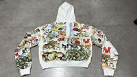 Sweat à capuche zippé pour homme, coupe courte et épaules tombantes, avec impression DTG personnalisée et strass, effet vieilli, de Guangzhou Shangshang Industrial Heavyweight