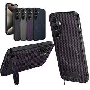 Custodia Posteriore Magnetica in Pelle con Texture Fibra di Carbonio Opaca e Supporto per <span class=keywords><strong>Samsung</strong></span> <span class=keywords><strong>Galaxy</strong></span> M56 M54 M33 A32 <span class=keywords><strong>M32</strong></span> M14, Cover per Ricarica Wireless - Product Image 1