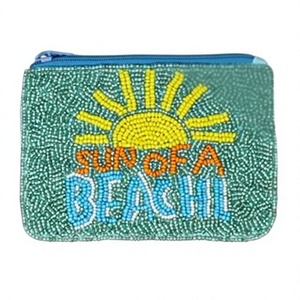 Beaded Sun Of A Beach <b>Coin</b> <b>Purse</b> Zipper Closure Handmade Mini Bohemian Style Unisex - Product Image 1