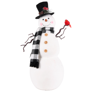 Tall Black Top Hat Snowman Sculpture with <b>Perched</b> Red <b>Bird</b> for Traditional Holiday Display OEM ODM - Product Image 1
