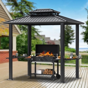 Dwoo Outdoor Patio Aluminum Frame Barbecue Pergola Galvanized Steel Double Roof 6x8ft Hardtop Gazebo DWG0009-TD <b>Garden</b> Gazebo - Product Image 2