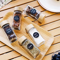 24Pcs Set 120ml Bouteilles à épices carrées Pot à condiments 4oz Bocaux à épices en verre Bouteilles avec couvercles en bambou