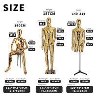 Mannequin Homme Premium à Bras Articulés, Corps Entier, Électroplaqué UV, Chromé Or Argent, Présentoir Debout ou Assis