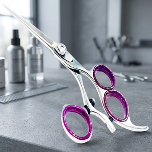 Ciseaux de coiffure professionnels en acier inoxydable avec anneau rotatif à 360°, manche long, pour droitiers - Product Image 4