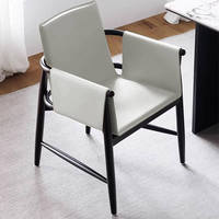 Chaise de salle à manger en cuir et bois massif noire avec accoudoirs, chaise de négociation pour café