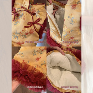 Traditional Chinese Baby Girls Vest Dress Quilted Winter Outfit First Birthday New Year Greeting Clothes With Bag - Product Image 4
