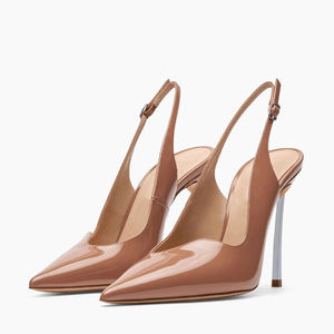 Zapatos de tacón alto finos plateados con hebillas de punta estrecha para mujer, zapatos de vestir de charol, sandalias de talla grande 45 de ajuste <span class=keywords><strong>ancho</strong></span> - Product Image 3