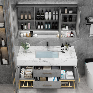 Light luxury <b>white</b> bathroom cabinet beehive glass <b>mirror</b> cabinet <b>white</b> washbasin floor-standing cabinet body - Product Image 3