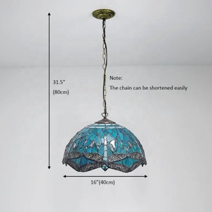 LongHuiJing 16Inch Mediterranean for Green Warm <b>White</b> Industrial Rustic Adjustable Height <b>Hanging</b> Stained Glass Pendant - Product Image 6