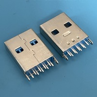 Conector USB 3.0 Tipo A Macho Vertical de Montaje a Placa, Conector USB Macho DIP de 180 Grados con Núcleo de Plástico Azul
