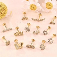 Piercing Labret en Titane ASTM F136 avec Fleur en Zircon Cubique, Boucle d'Oreille Lèvre Filetée Intérieurement, Bijou de Piercing Corporel Tragus, Vente Directe Usine