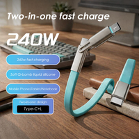 Kabel Data Inti Tembaga Murni 2-in-1 Tipe-C ke Tipe-C PD Pengisian Cepat 240W Kecepatan Tinggi dengan Silikon Cair untuk Ponsel, Tablet, Laptop