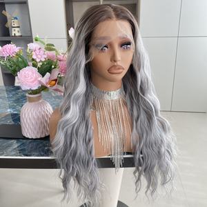 วิกผมไฟเบอร์คุณภาพสูง ทนความร้อน สีเทาออมเบร 13x4 hd swiss  ฐานลูกไม้โปร่งใส วิกผมสังเคราะห์  ถอนขนมาแล้ว - Product Image 3