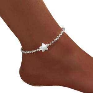 European American Luxury Trendy Geometric Five-Pointed Star Anklet <b>Women</b> Shimmering Sterling Silver Simple Fine <b>Beaded</b> <b>Bracelets</b> - Product Image 1