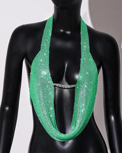 Top Corto da Donna con Spalline e Collo all'Americana in Metallo, Abbigliamento Femminile con Strass e Paillettes per Nightclub - Product Image 5