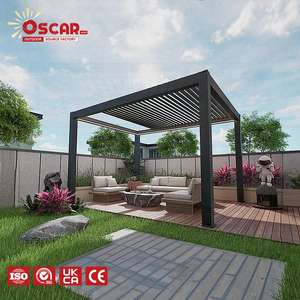 Pergola rétractable moderne avec fonction de réglage manuel, effet <span class=keywords><strong>bois</strong></span>, pour jardin, patio, cour - Product Image 1