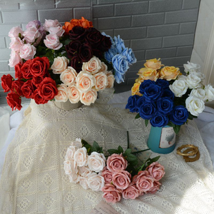 Bouquets de roses artificielles en velours bleu <span class=keywords><strong>royal</strong></span> à 7 têtes, vente en gros de fausses roses pour la décoration des centres de table et des allées de mariage - Product Image 3