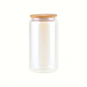 Bouteille de bière de 16 oz, bouteille d'eau de 16 oz, gobelets en verre givré avec couvercle - Product Image 3