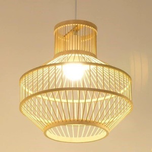 โคมไฟระย้าไม้ไผ่สไตล์ญี่ปุ่นทรงกลม E27 LED หัวเดียว สำหรับบ้าน ห้องน้ำชา ร้านอาหาร บาร์ - Product Image 2