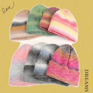 Winter New Tie-dyeing Gradient Knitted <b>Hat</b> Unisex Rainbow Warm Thickened Acrylic Beanies - Product Image 2