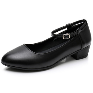 Scarpe da Lavoro in Vera <span class=keywords><strong>Pelle</strong></span> con Cinturino e Fibbia, Stile Coreano, Estive, Morbide, Traspiranti, Durevoli, con Punta Affusolata e Tacco Grosso - Product Image 1