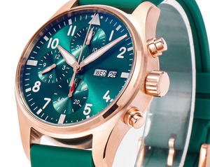 Reloj Cronógrafo de Piloto con Logotipo Personalizado para Hombre, Reloj Deportivo de Cuarzo en Oro Rosa con Esfera Verde y Correa de Silicona - Product Image 3