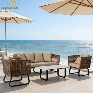 Mobilier d'extérieur marron <span class=keywords><strong>de</strong></span> haute qualité, nouveau design, ensemble <span class=keywords><strong>de</strong></span> canapés <span class=keywords><strong>de</strong></span> <span class=keywords><strong>jardin</strong></span> 5 places en aluminium <span class=keywords><strong>de</strong></span> luxe avec table basse - Product Image 2