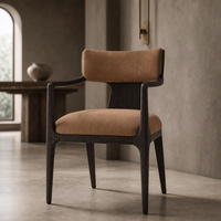 Fauteuil de salle à manger moderne rembourré en tissu beige, structure en bois foncé, style mi-siècle, pour hôtel, restaurant, salle à manger
