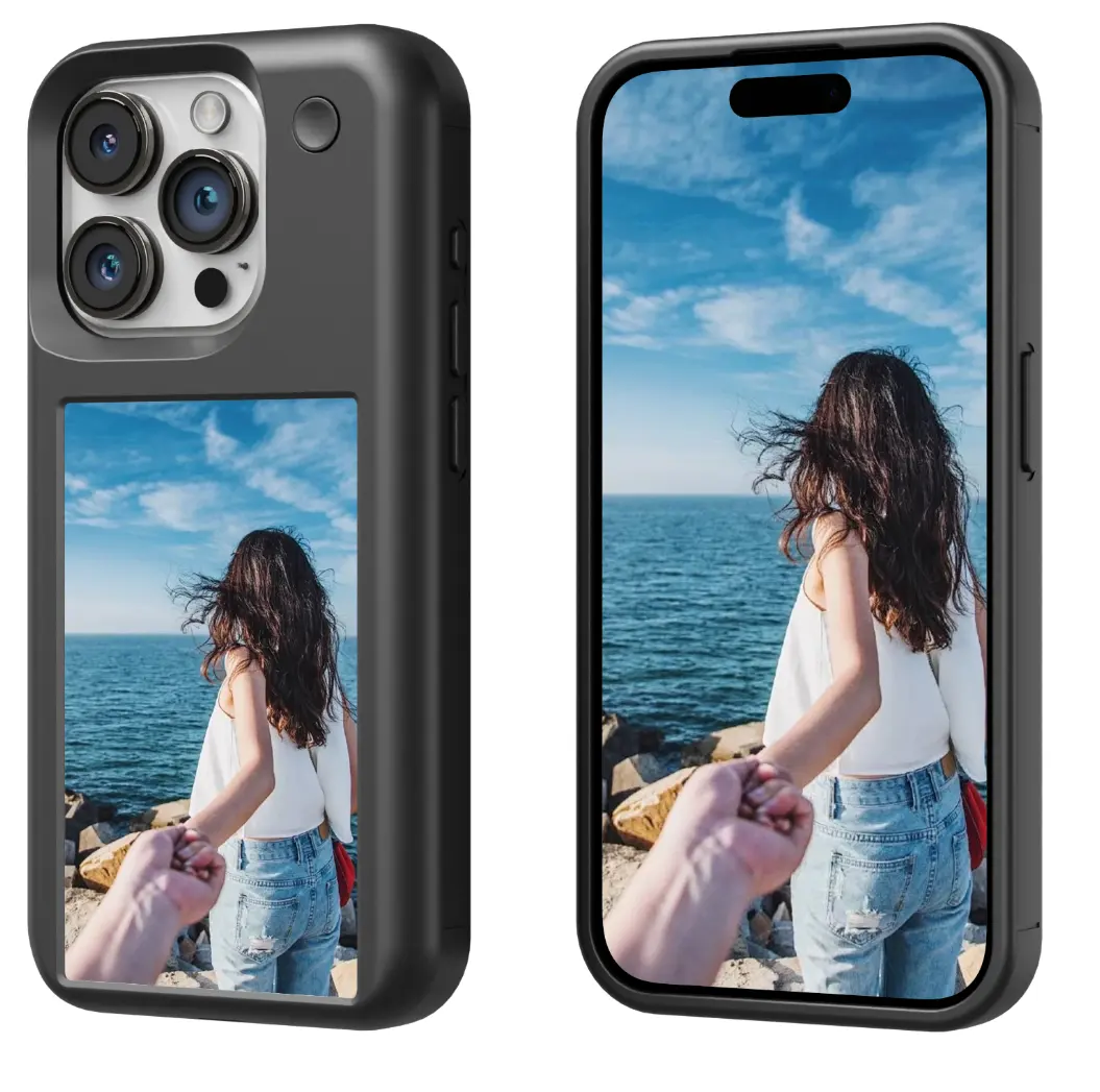 Funda de proyección inteligente Vlog Slefie para iPhone 15 con pantalla LCD, funda de papel tapiz para álbum DIY para 15 Plus Pro Max Live Streaming