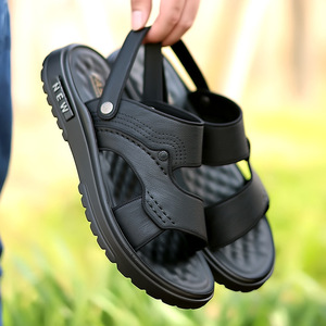 Sandalias Planas para Hombre, de Cuero, Suela Suave, Estilo Slip-On, para Playa, Color Negro y Caqui, Nuevo Estilo 2024 - Product Image 2