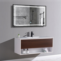 Meuble-lavabo mural moderne en contreplaqué résistant à l'eau avec miroir, vasque en céramique et armoire de salle de bain